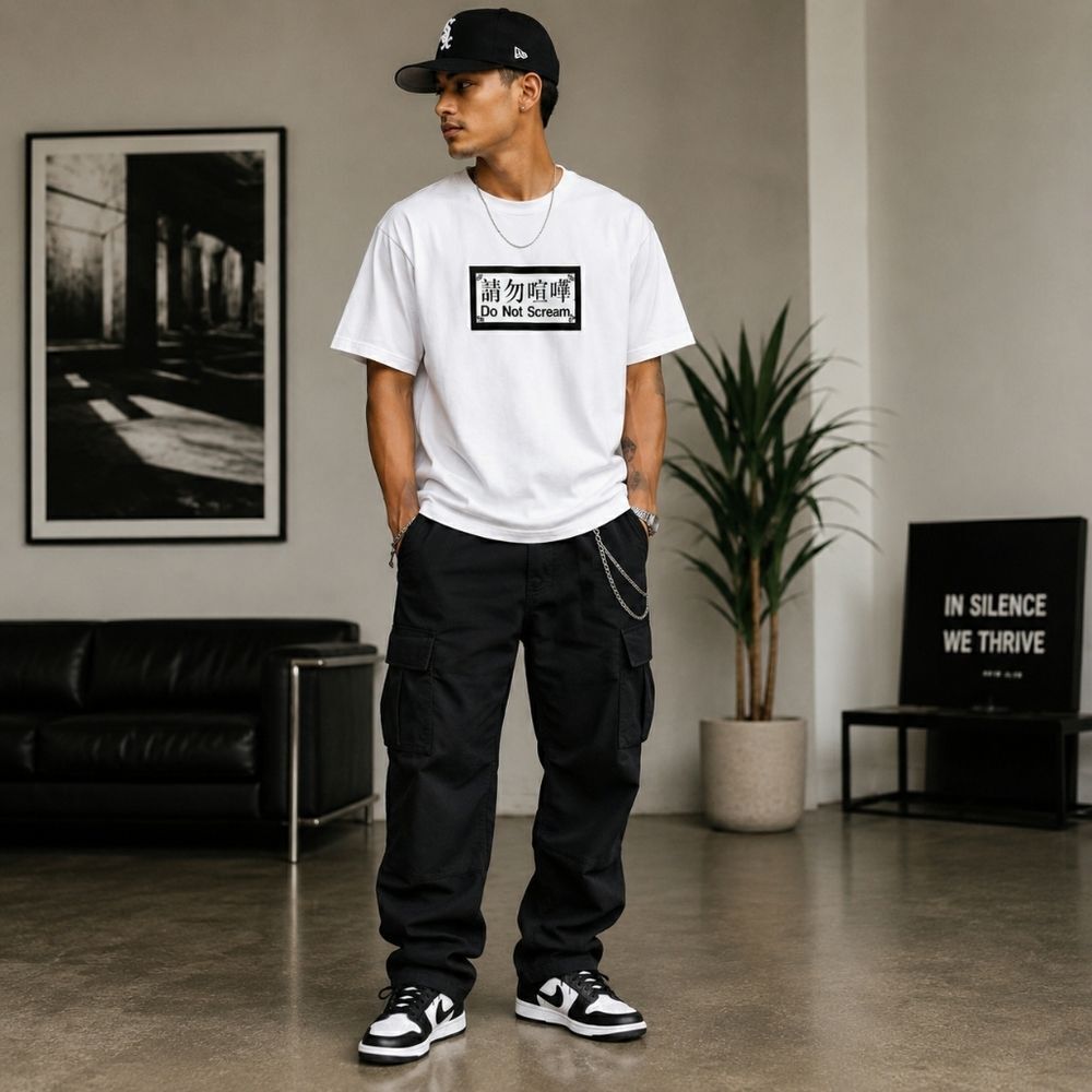 Graphic "Do Not Scream" White T-Shirt | Japanese Kanji Streetwear Tee | Unisex